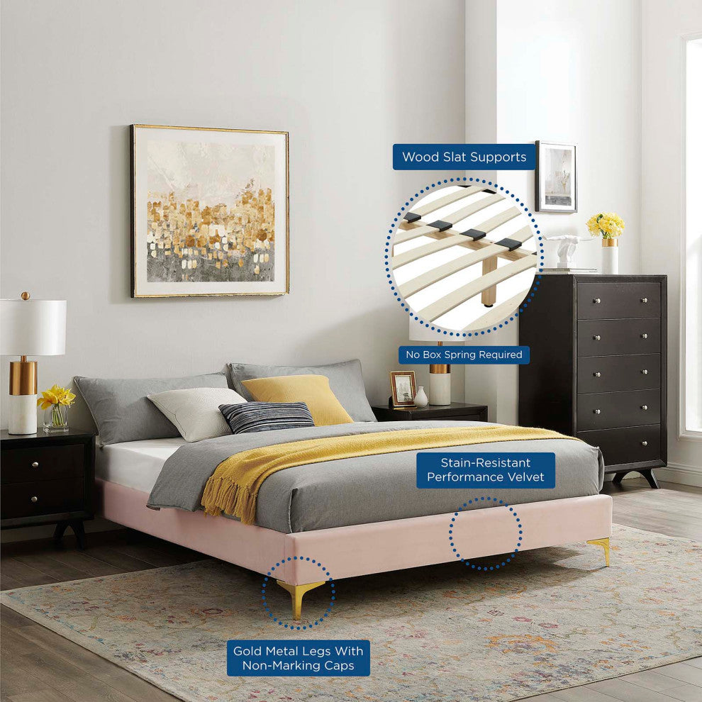 Sutton Full Performance Velvet Bed Frame Pink