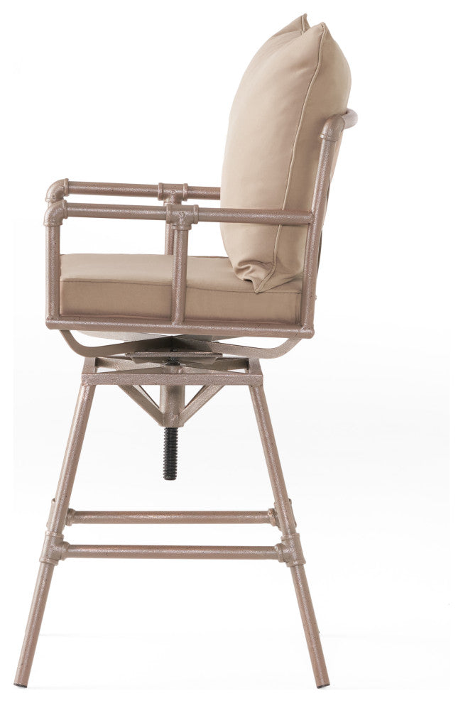 GDF Studio Tallahassee Pipe Outdoor Adjustable Barstool, Gray and Brass