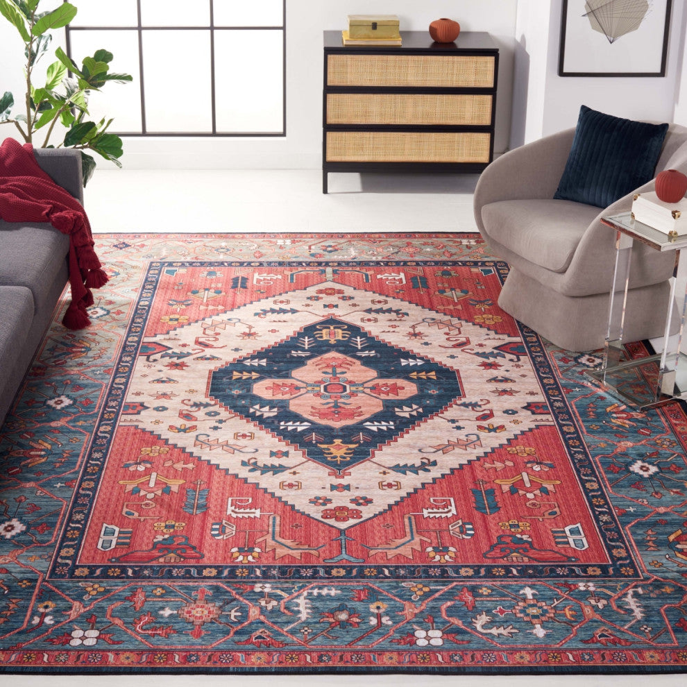 Safavieh Tucson TSN153 Rug Machine-Washable, Rust/Blue, 8'x10'