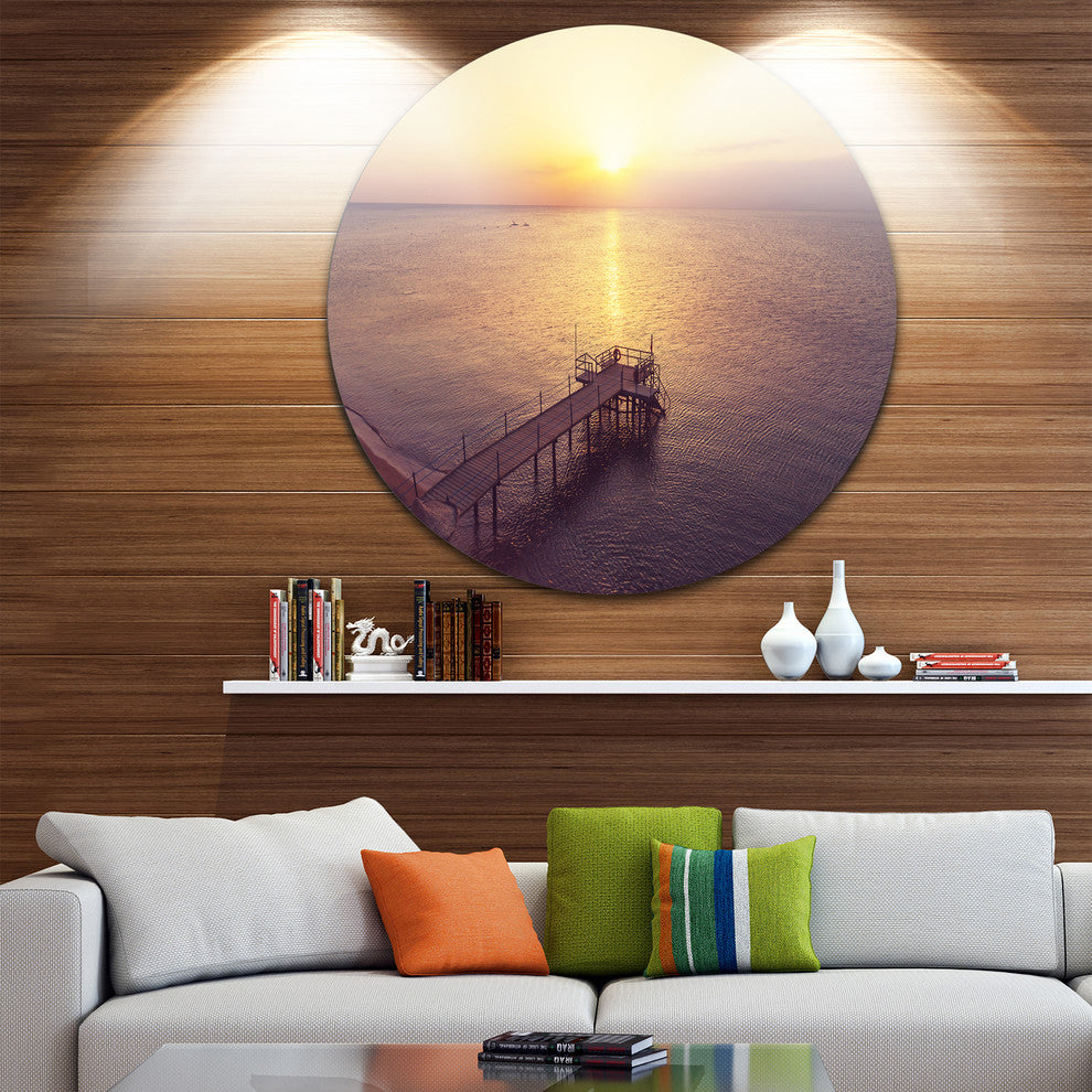 Boardwalk Over The Beach At Sunset, Sea Bridge Round Wall Art, 23"