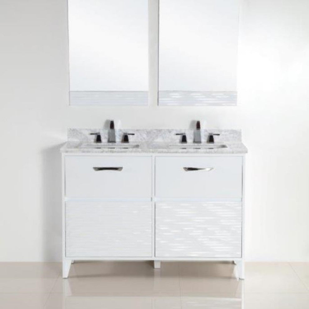 Alda Double-Sink Vanity, White, 48", White With White Carrara Top
