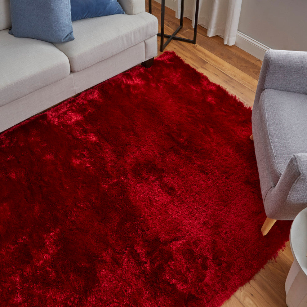 Weave & Wander Armada Plush Shag Rug, Cranberry, 7'6"x9'6"