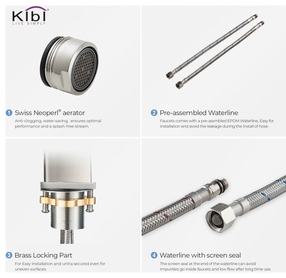 Cubic Single Hole Bathroom Faucet KBF1002, Brush Nickel, W/ Drain