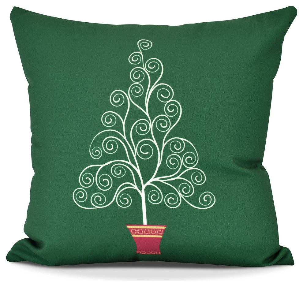Filigree Tree, Geometric Print Outdoor Pillow, Green, 20" x 20"