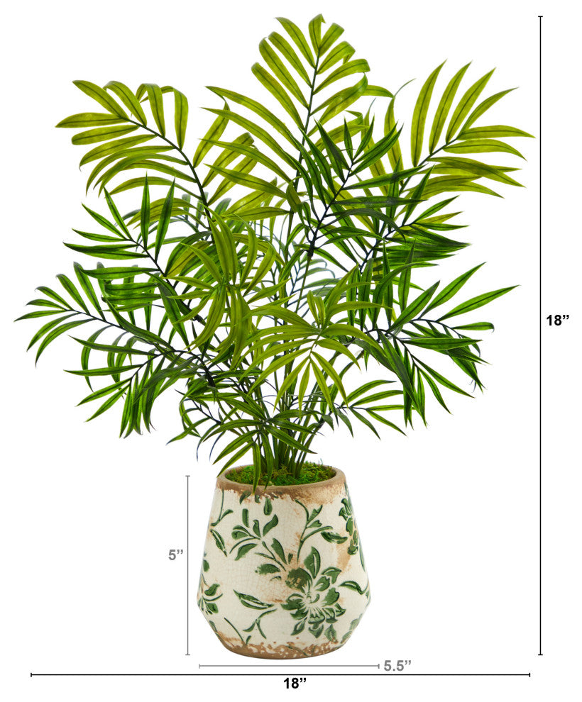 18" Mini Areca Palm Artificial Plant, Floral Vase