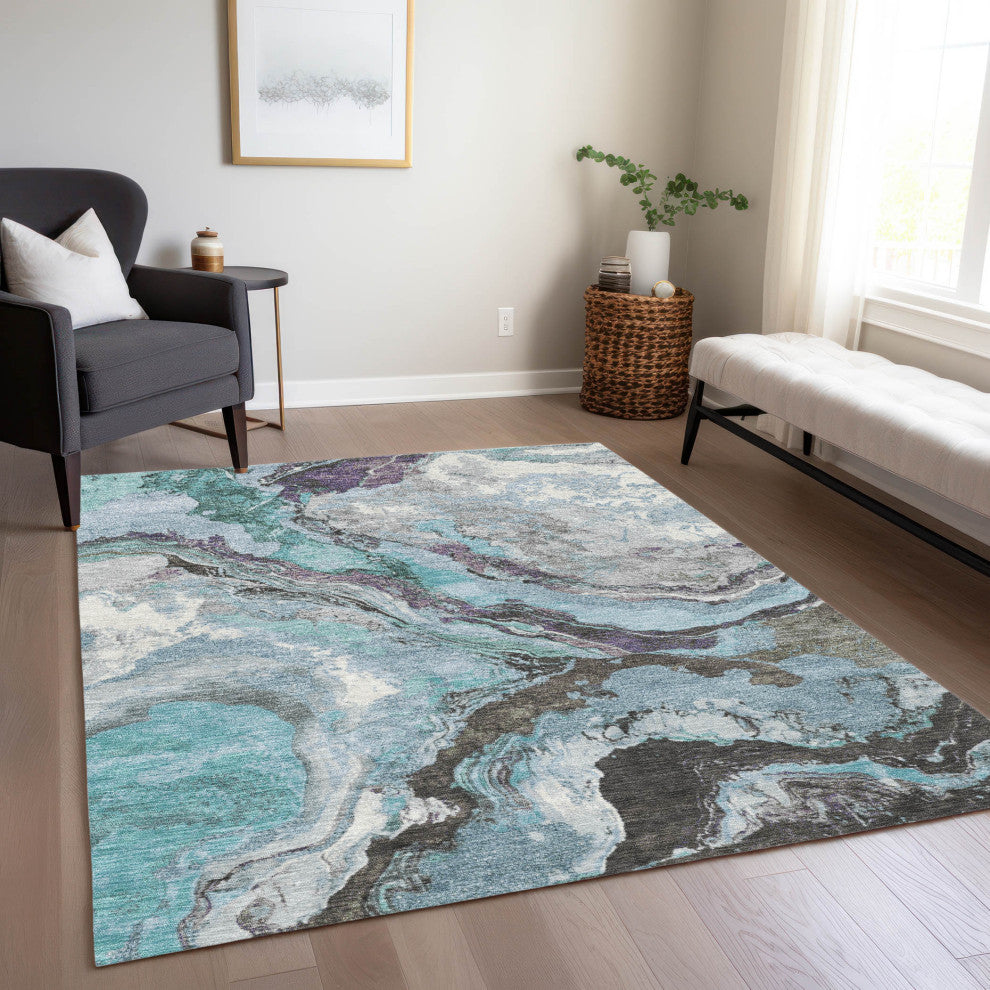 Machine Washable Indoor/Outdoor Chantille ACN1908 Teal 2'6" x 3'10" Rug