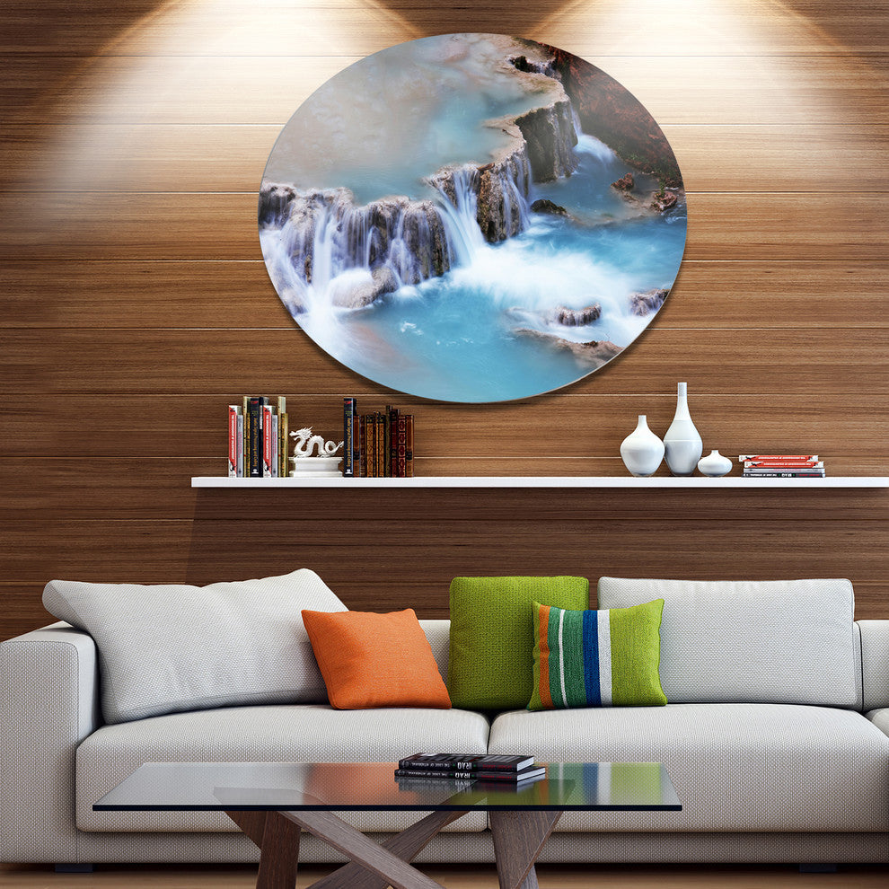 Beautiful Blue Water Cascade, Seashore Round Wall Art, 11"