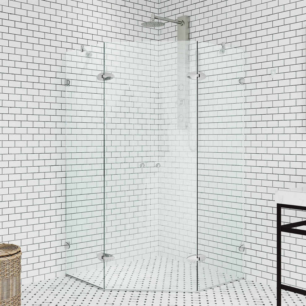 VIGO Gemini Frameless Hinged Neo-Angle Shower Enclosure, Chrome, 42" D X 42" W, Without Base
