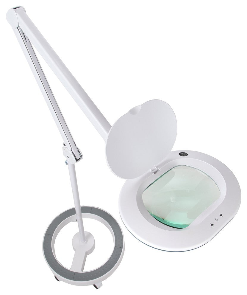 Brightech LightView Pro 6 Wheel Rolling Base Floor Lamp With XL Magnifier