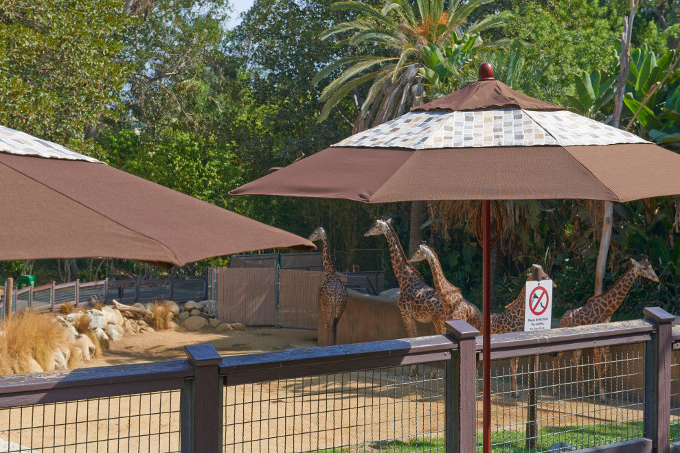 9' Square Push Lift Wood Umbrella, Olefin, Woven Sesame