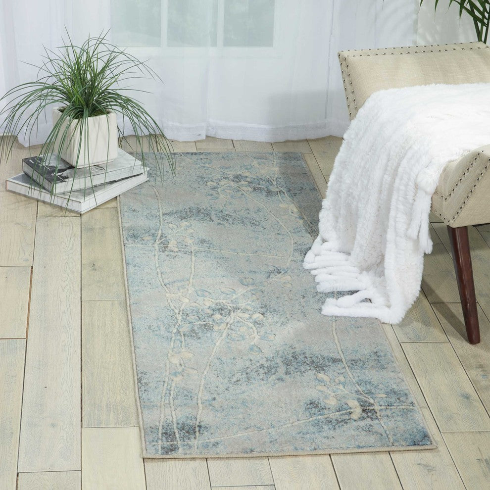 Nourison Somerset 2'3" x 8' Silver/Blue Indoor Area Rug