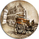 Medieval Castle With Carriage, Contemporary Disc Metal Artwork, 11"
