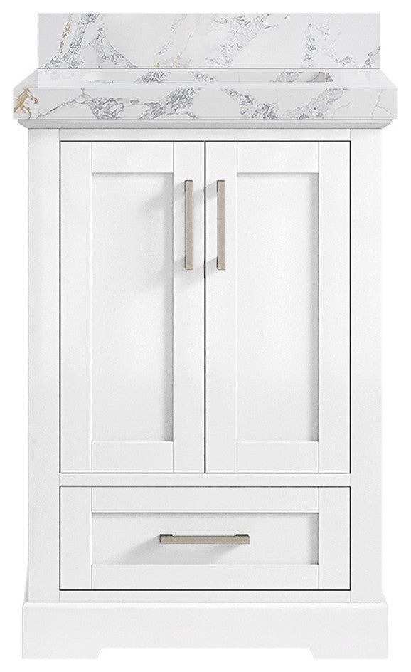 Boston 24 Single Sink Bathroom Vanity, White 2" Calacatta Poannazo