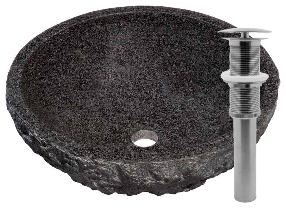 Novatto Absolute Natural Granite Vessel Sink and Drain, Brushed Nickel