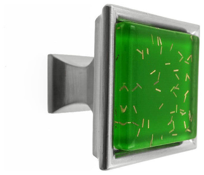 Green Iridescent Comet Crystal Glass Brushed Nickel Madison Classic Knob