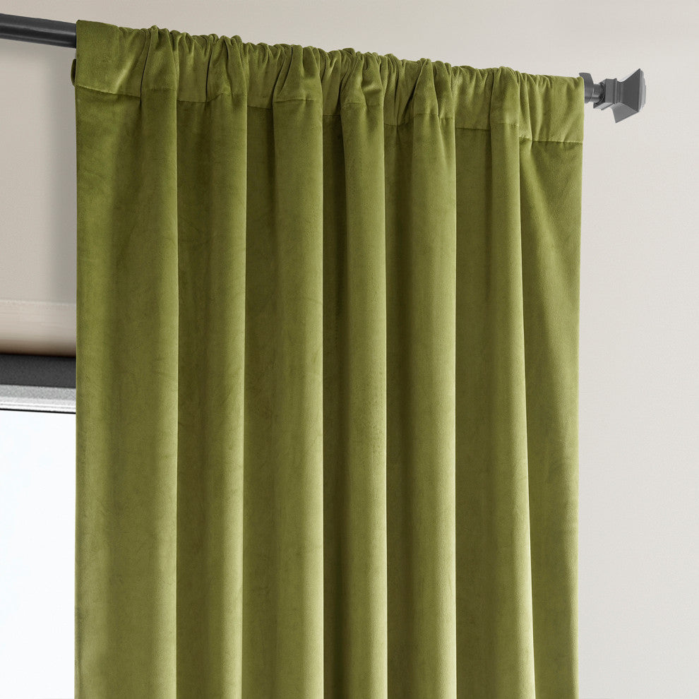 Heritage Plush Velvet Curtain Single Panel, Retro Green, 50"x96"