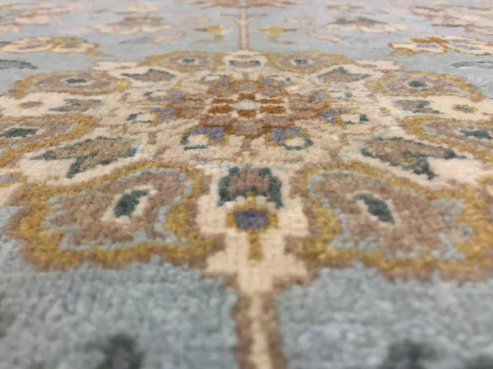 Turkish-Knotted Morvarid Light Blue/Beige Rug, 10'x14'2"