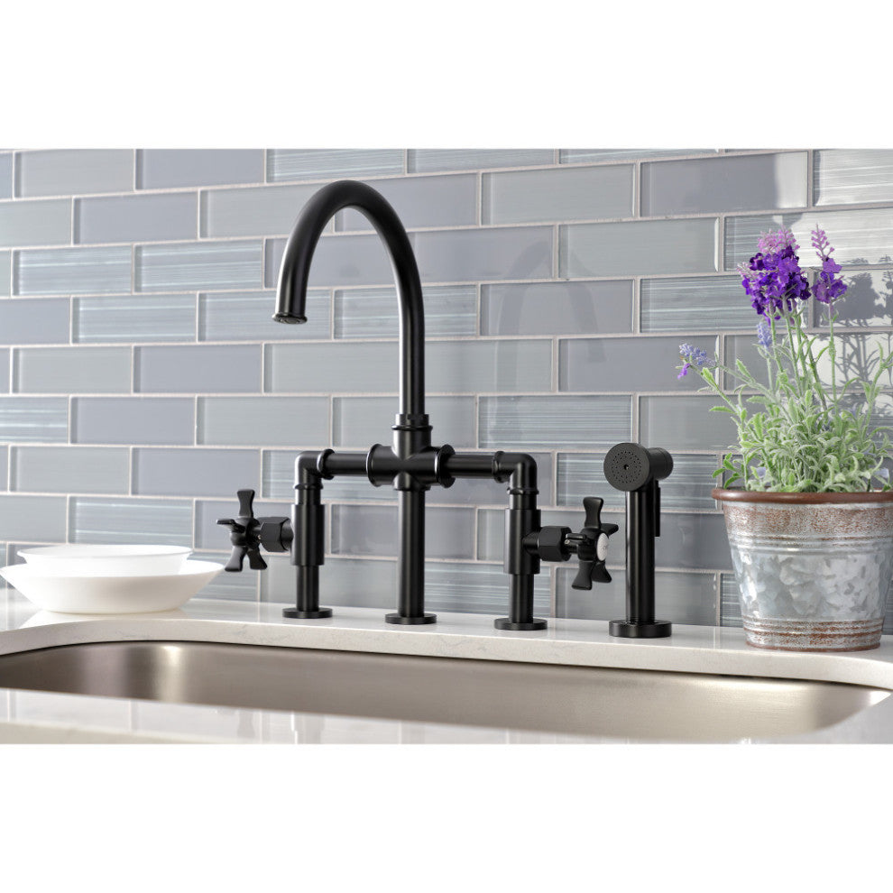 KS2330NX Bridge Kitchen Faucet With Brass Sprayer, Matte Black