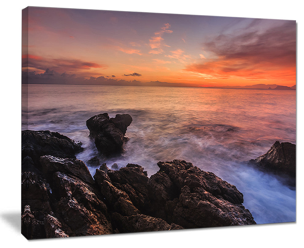 "Sunrise Over The Coast of Sicily" Beach Canvas Wall Art, 40"x30"