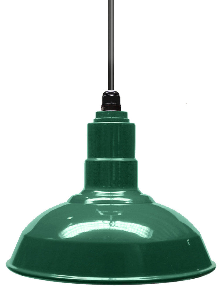 12" Steel Farmhouse Style Pendant Light, El Segundo, Green, Black Cord