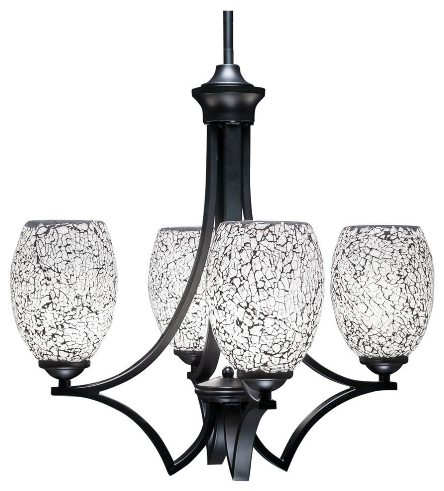 Zilo 4 Light Chandelier, Matte Black, 20.25x20.25x19.75, 5" Black Fusion Glass