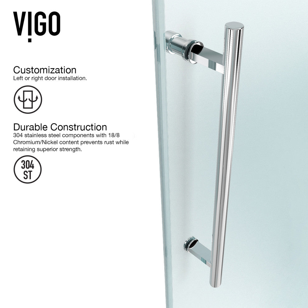 VIGO Winslow 35"D x 58"W x 74"H Frameless Sliding Shower Enclosure, Chrome