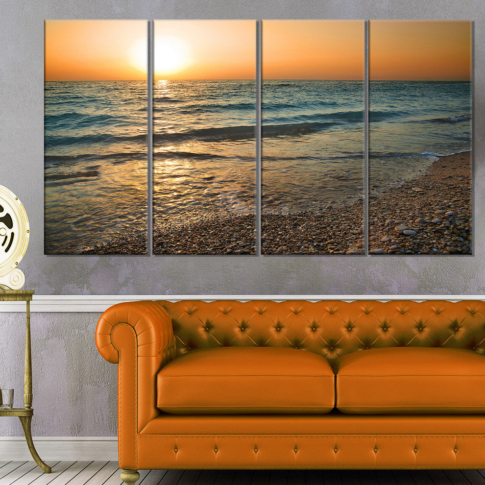 "Gloomy Atlantic Beach Portugal" Seashore Canvas Wall Art, 4 Panels, 48"x28"