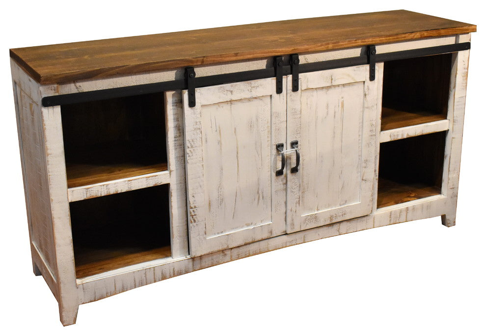 Rustic 68" White Barn-Door Media Console
