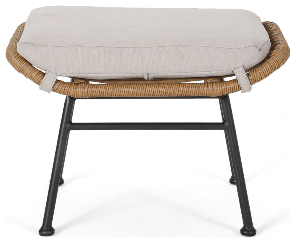 Gloria Outdoor Modern Boho Wicker Ottoman, Set of 2, Brown