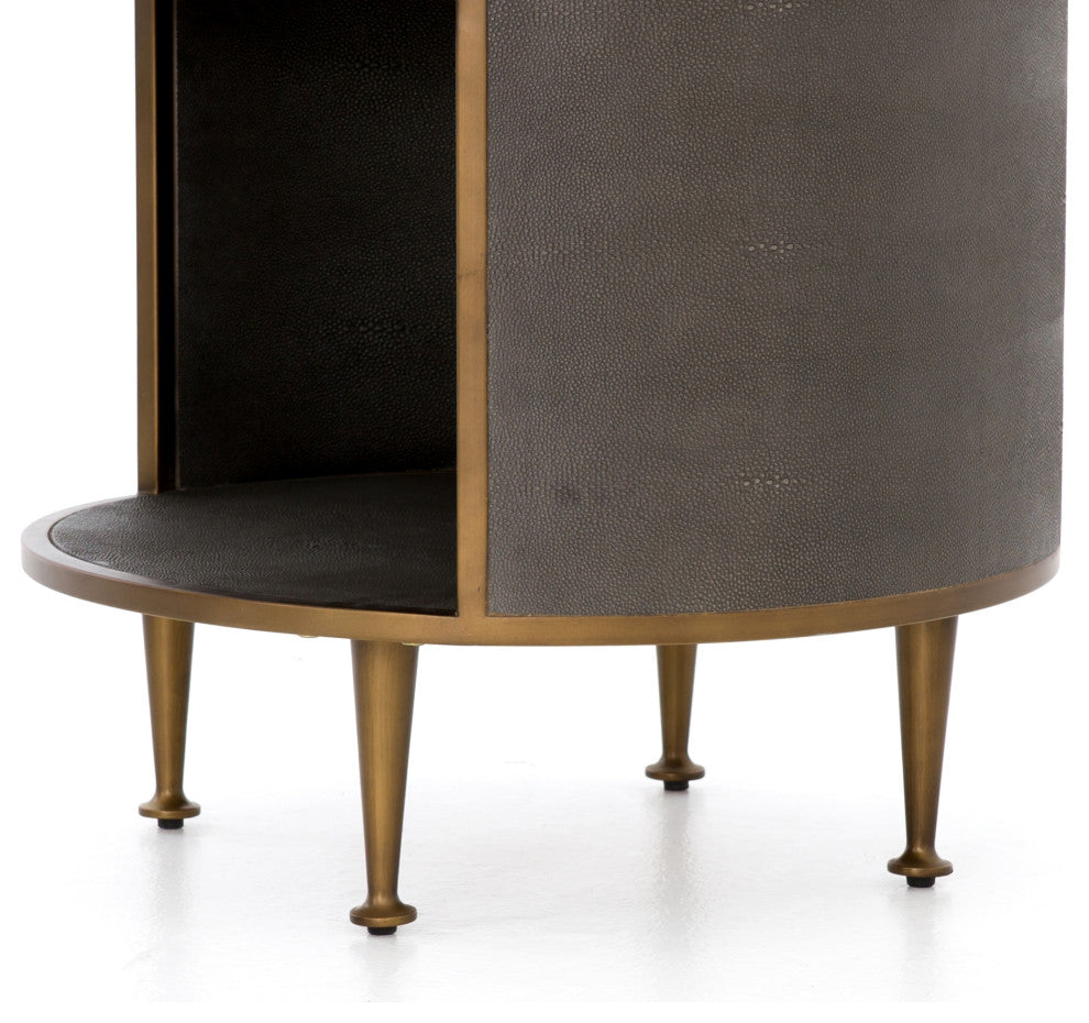 Shagreen Round Nightstand, Grey Shagreen