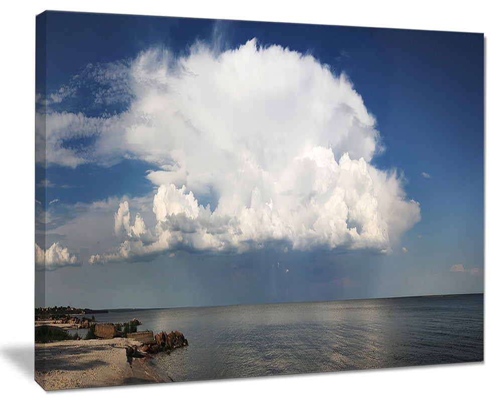 "Heavy White Cloud Above Sea" Contemporary Landscape Canvas Art, 40"x30"