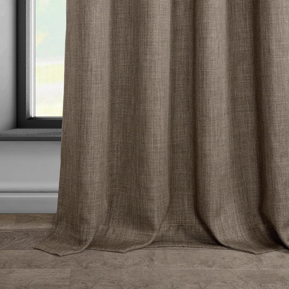 Faux Linen Grommet Room Darkening Curtain Single Panel, Dutch Cocoa, 50w X 120l