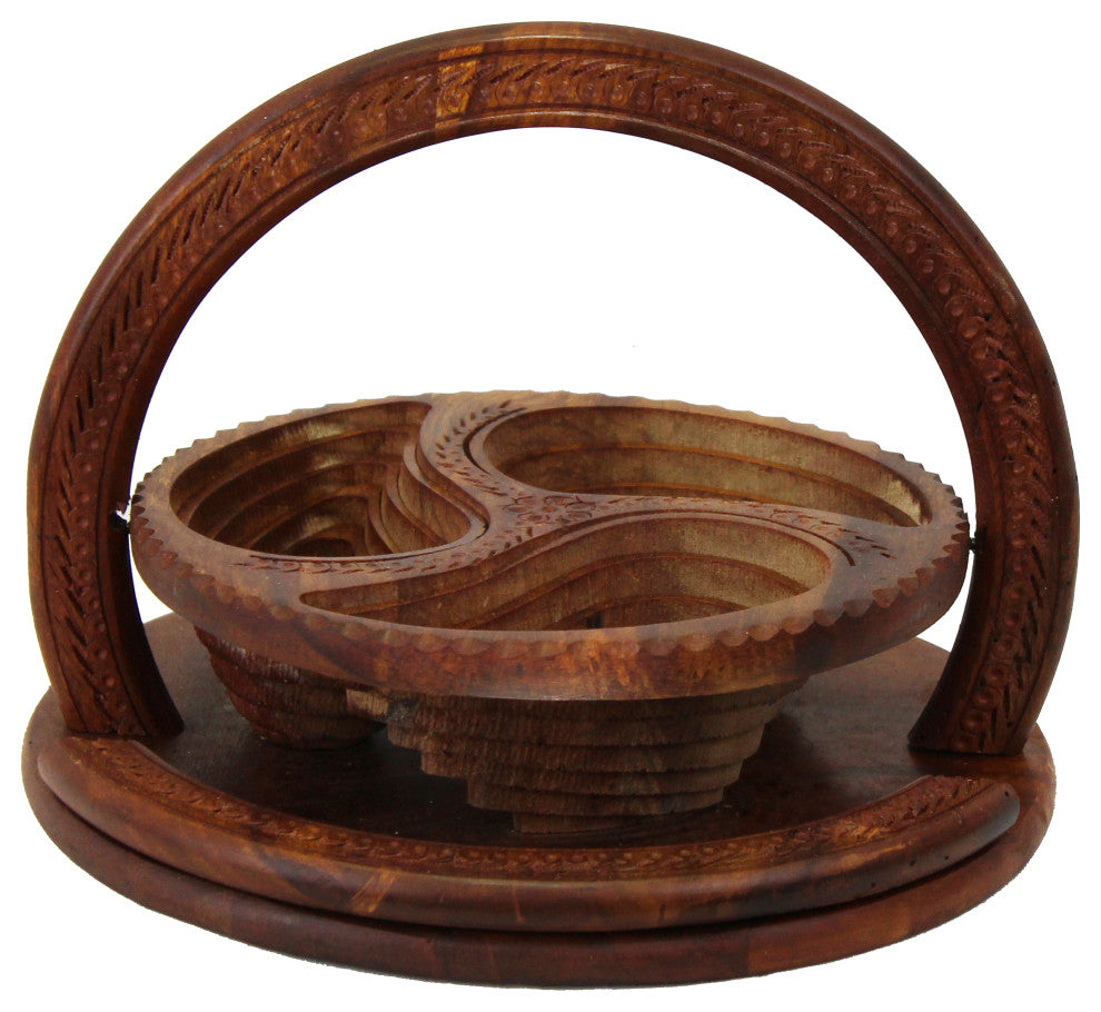 Natural Geo Handcarved Wooden Decorative Collapsible Nuts Basket