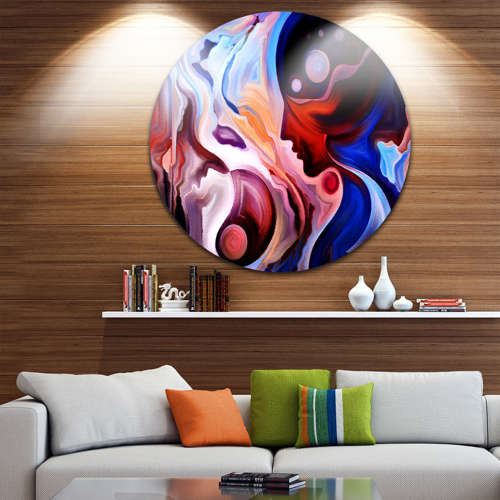 Watching Woman Painting, Abstract Round Wall Art, 11"