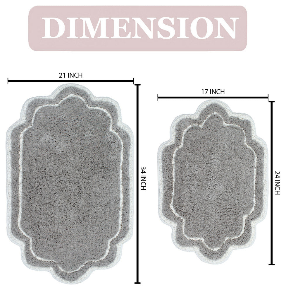 Allure Collection Absorbent Cotton Machine Washable Rug, 2-Piece Set, Gray