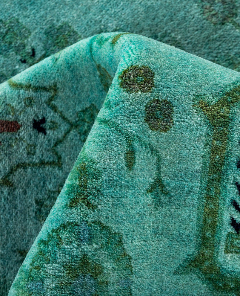 Overdyed One-of-a-Kind Hand-Knotted Area Rug Green, 6' 1" x 8' 10"