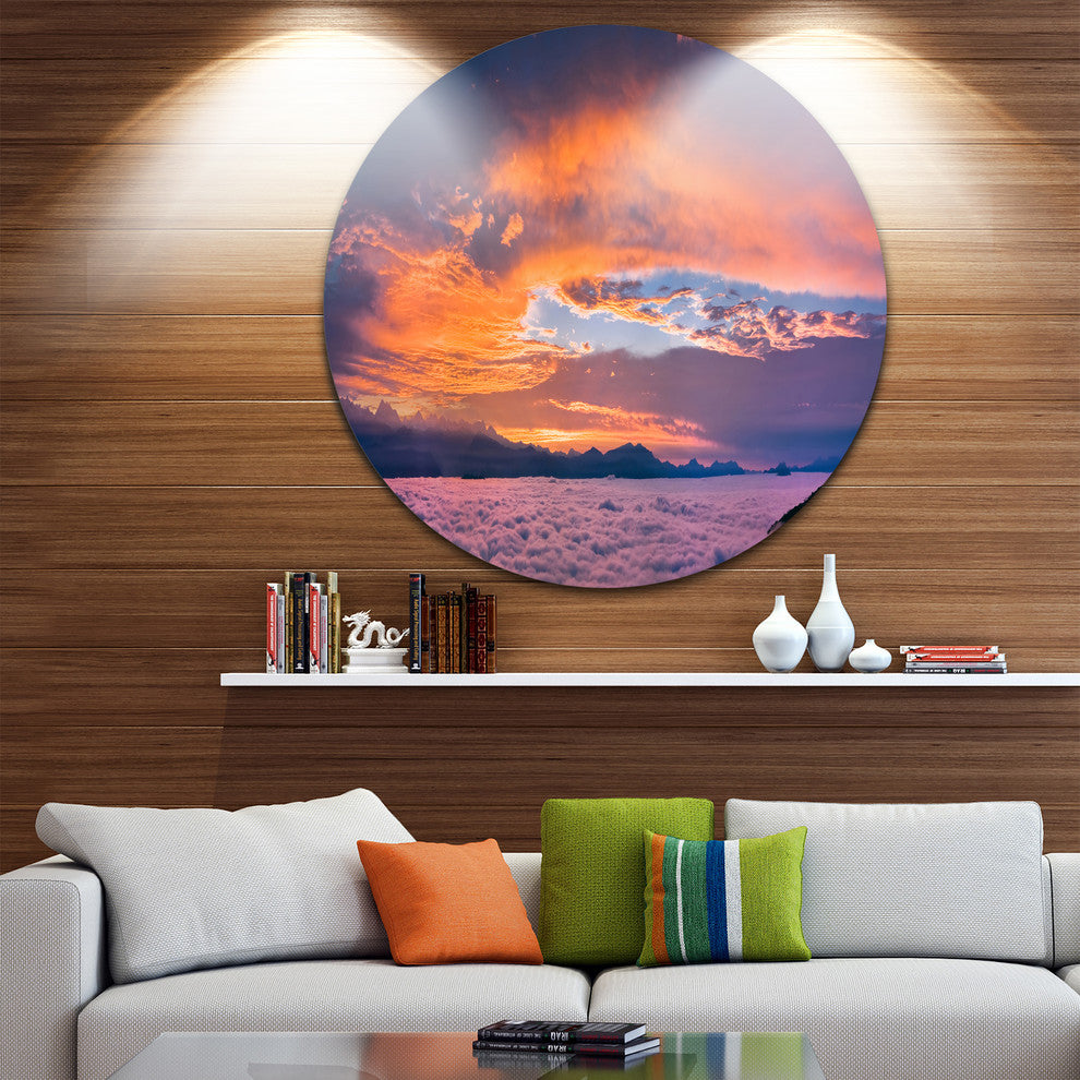 Bright Panoramic Sunset Over Sea, Round Wall Art Landscape, 11"