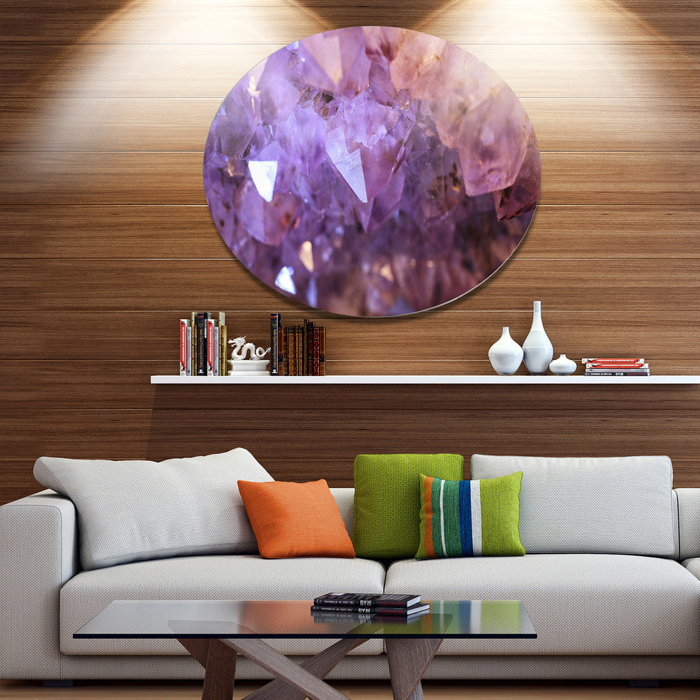 Purple White Natural Amethyst Geode, Abstract Disc Metal Wall Art, 36"