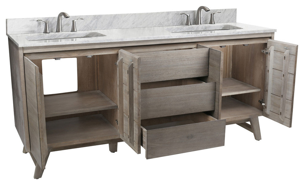 Avanity Coventry 73" Bath Vanity Combo, Gray Teak Finish, Carrara White Marble Top