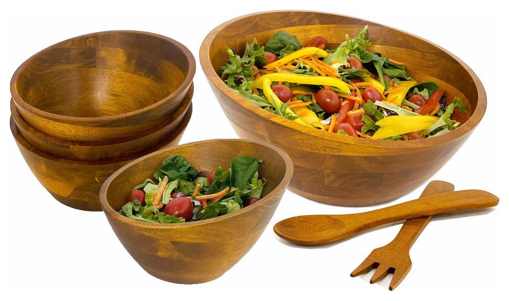 7-Piece Angle Wood Salad Bowl Set, Large