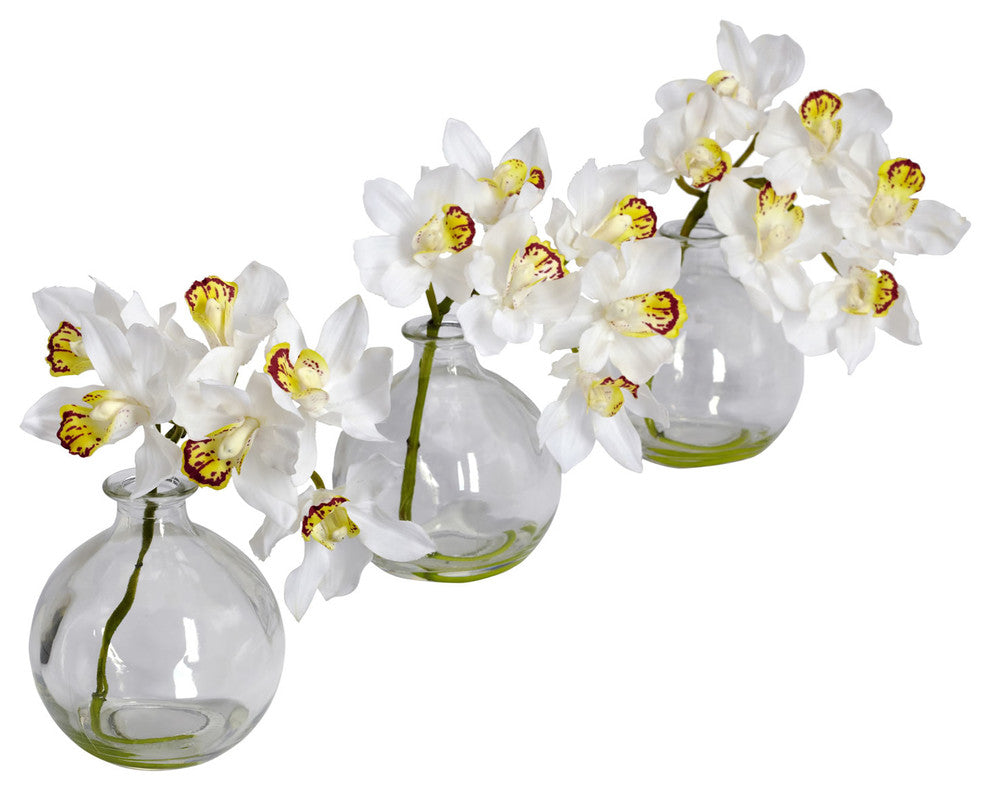 Cymbidium With Vase Silk Flower Arrangement, Set of 3