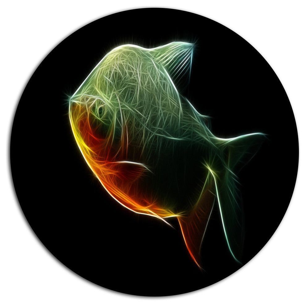 Fractal Pacu Fish On Black, Animal Disc Metal Artwork, 23"