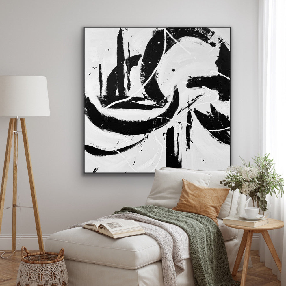 48x48" Black white Contemporary Art Large Modern Painting Minimal wall decor