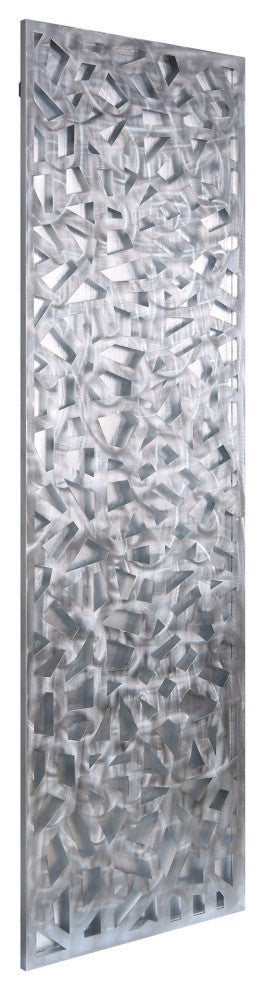 "Silver Enigma" Polished Steel Sculpture Abstract Wall Art, Silver Leaf, 72"x22"