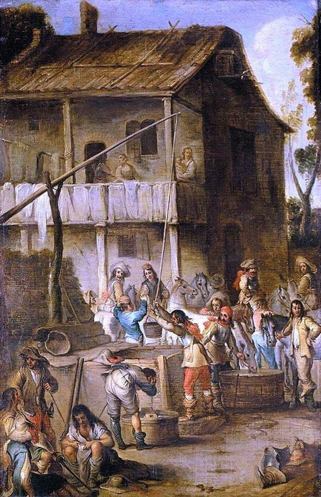 Cornelis De Wael Soldiers Before a Tavern - 18" x 27" Premium Canvas Print