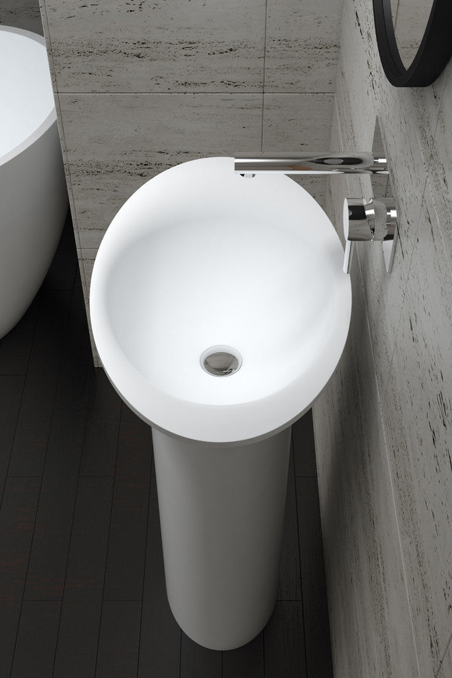 23" Polystone Free-Standing Bathroom Sink, Matte White, No Faucet