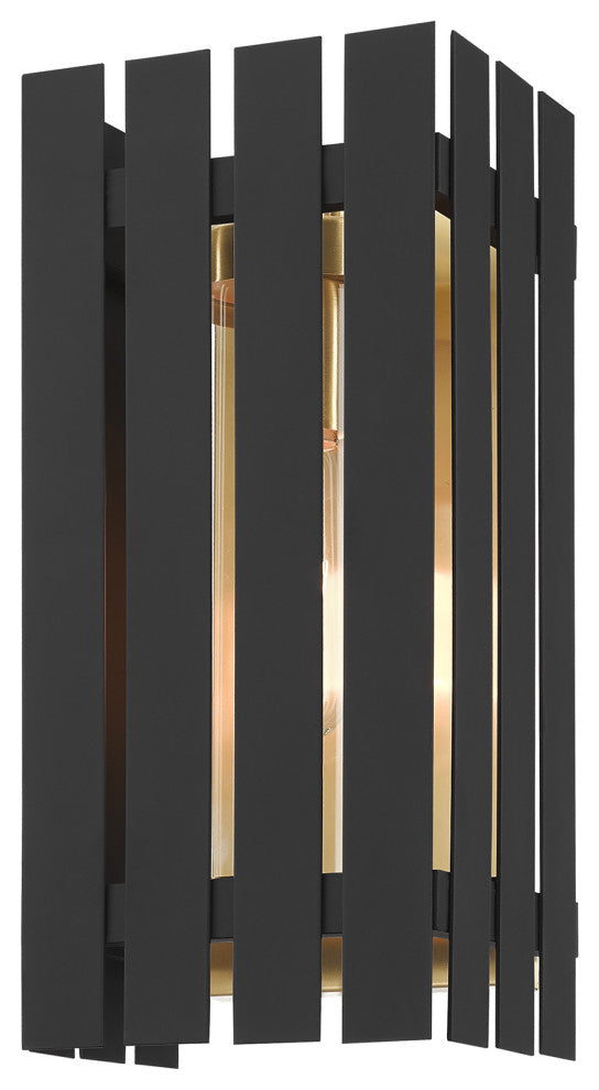 Livex Lighting Greenwich 1 Light Black, Satin Brass Medium Outdoor Wall Lantern
