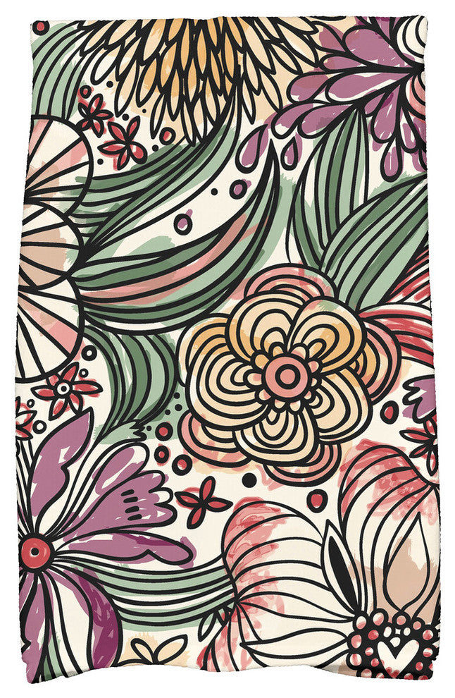 Zentangle Floral Floral Print Hand Towel, Purple