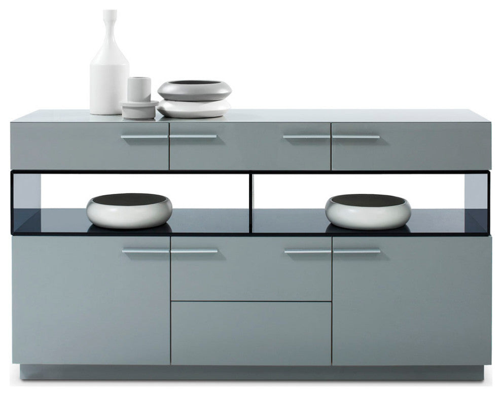 33" Grey High Gloss Glass Buffet