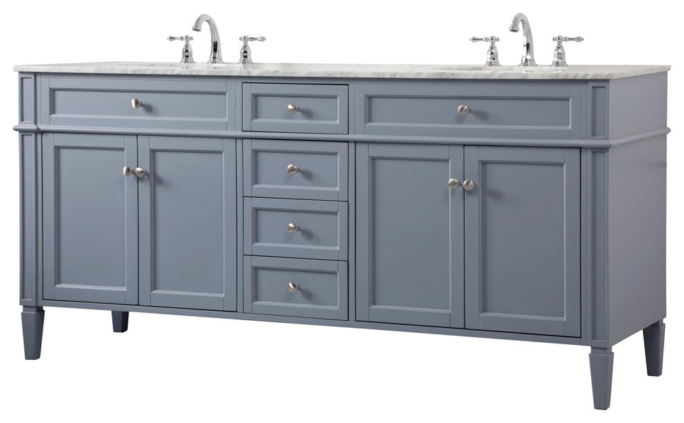 Home Living Vanity with Carrara White Marble Countertop, Gray, 72", Double Sink